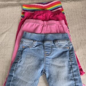 Baby Bundle - George Girls' Denim-Look Pants with Pink & Rainbow Leggings